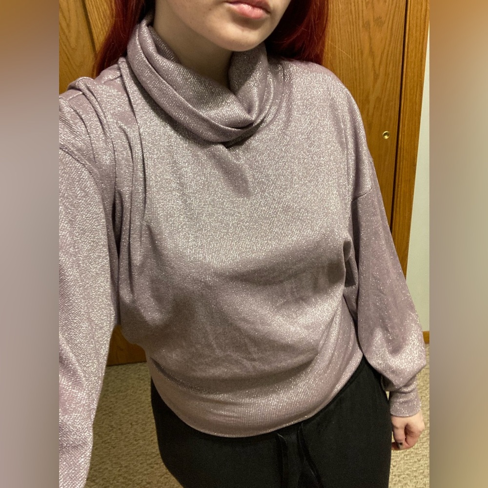 NWT Free People turtle neck / cowl neck metallic sparkly bat wing sweater
